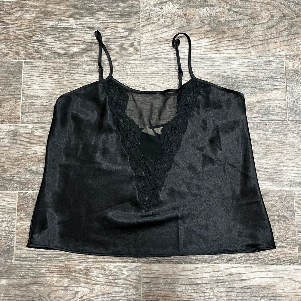 Black Satin Lace V-Neck Cami